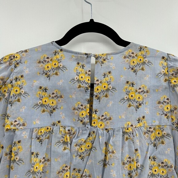 HAPPY X NATURE Light Blue Yellow Floral Boxy Lightweight 100% Cotton Shirt Small - Picture 7 of 8